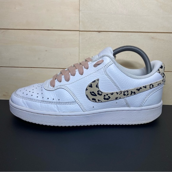 Nike Court Vision Leopard Swoosh Women's Size 7.5 Shoes White Leather DD9665-100 - Picture 4 of 11